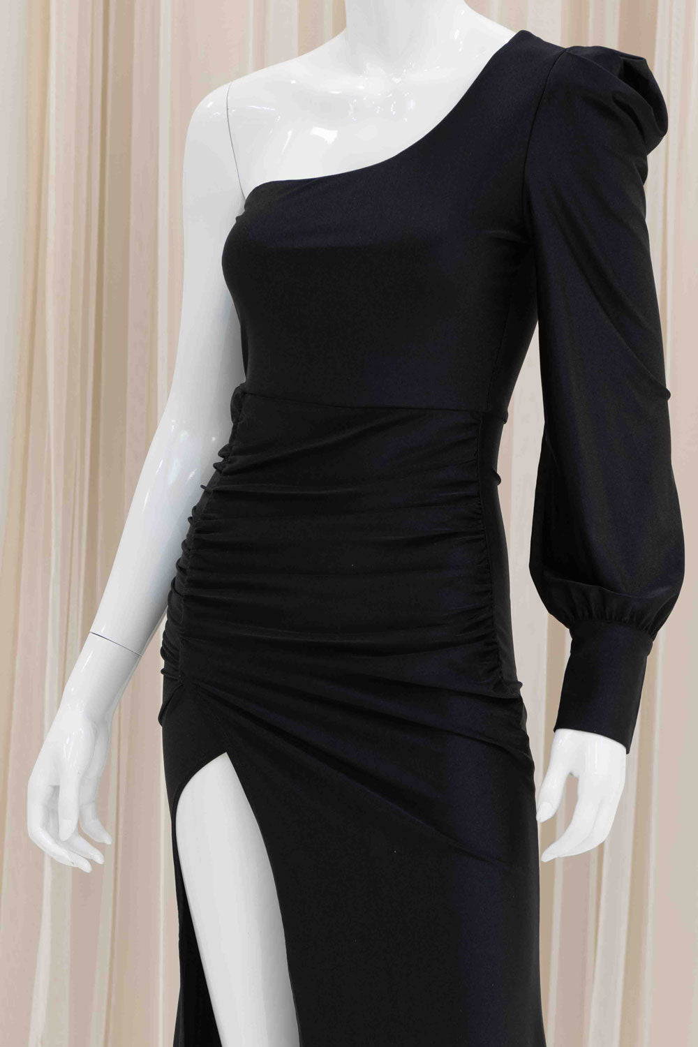 One Sleeve Evening Gown With Slit in Black