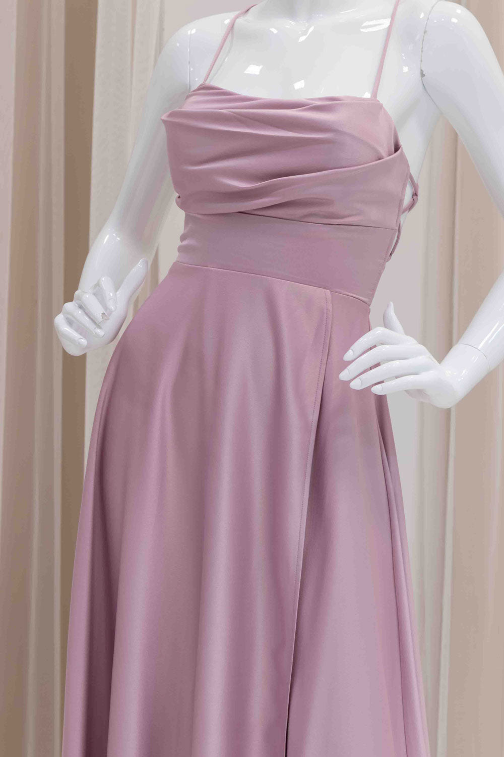Simple Satin A-Line Dress in Pink