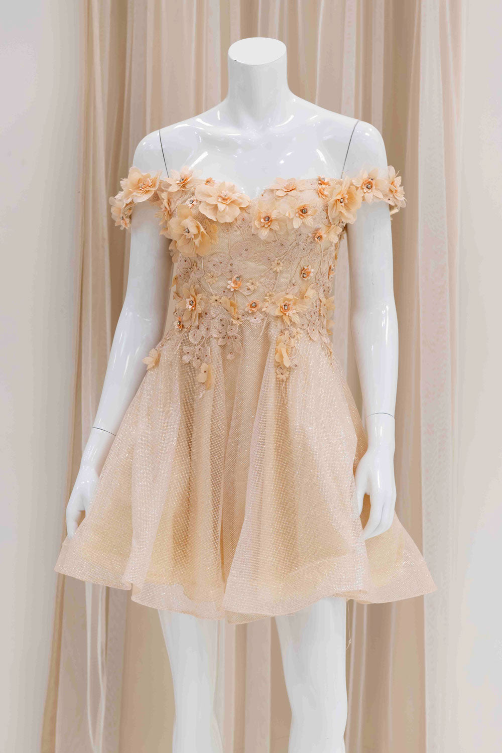 Champagne 3D Flower Damas Dress