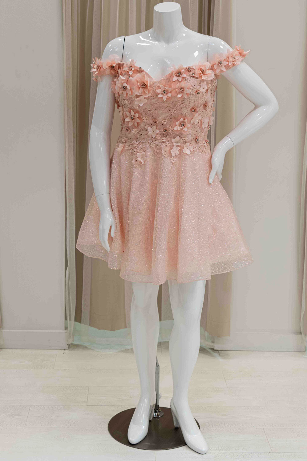 Short Off-Shoulder Glitter Formal Dress for 8th Grade Dance
