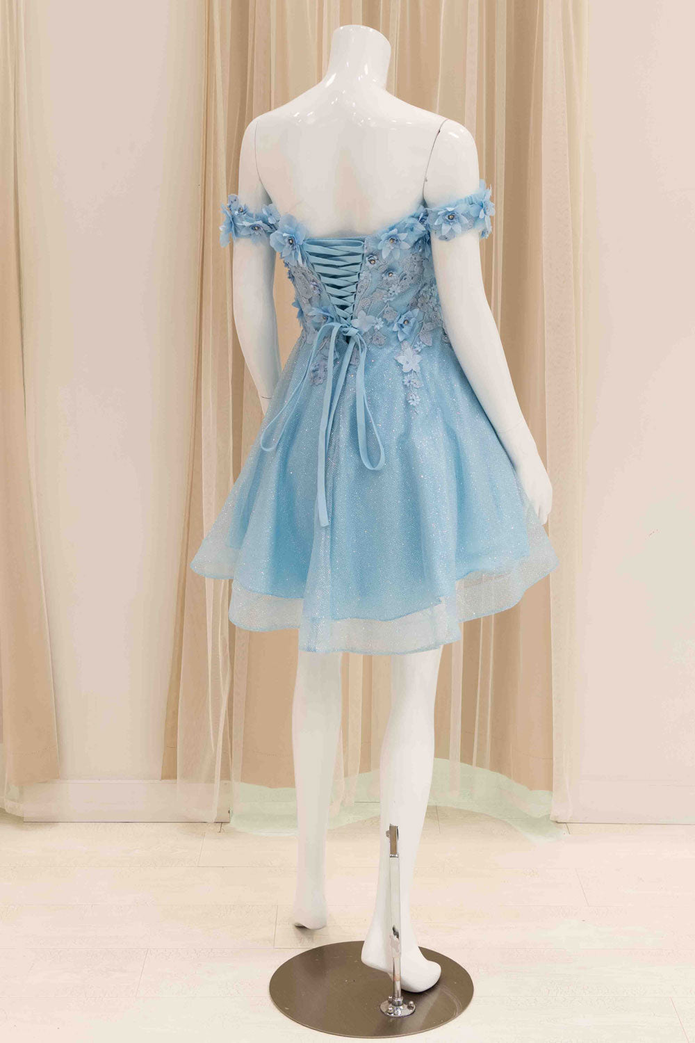3D Flower Short Sweet 16 Dress in Light Blue