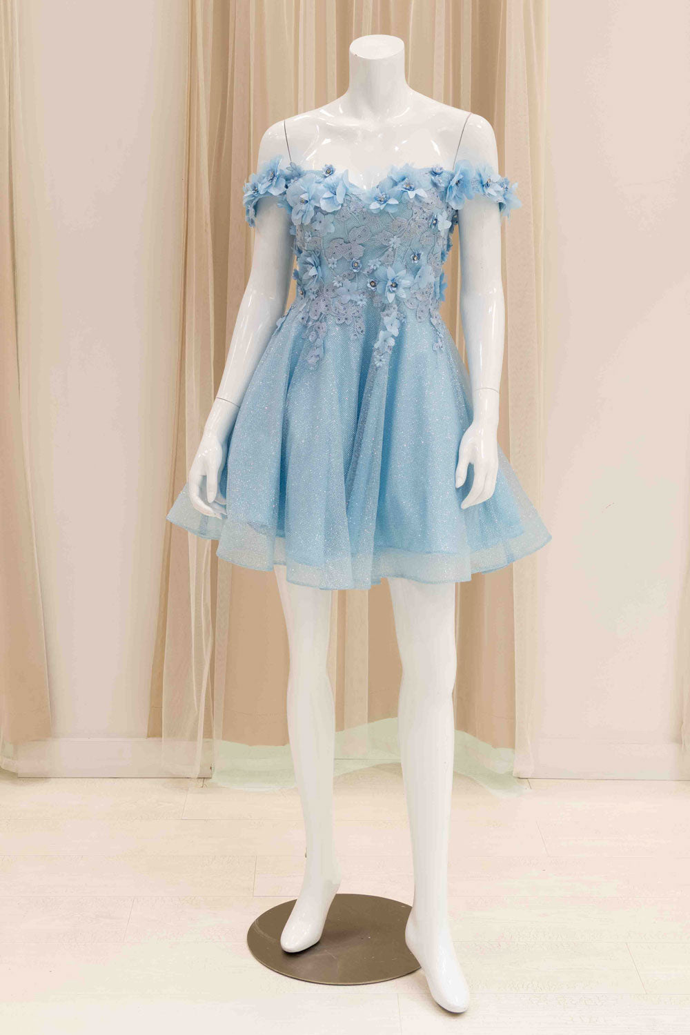 Light Blue Short Formal Fit and Flare Dress for 8th Grade Dance