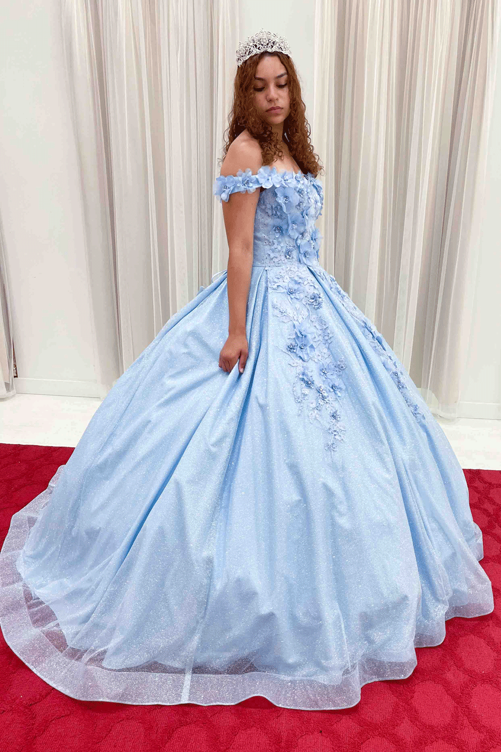 Coraline 3D Flower Ball Gown in Light Blue
