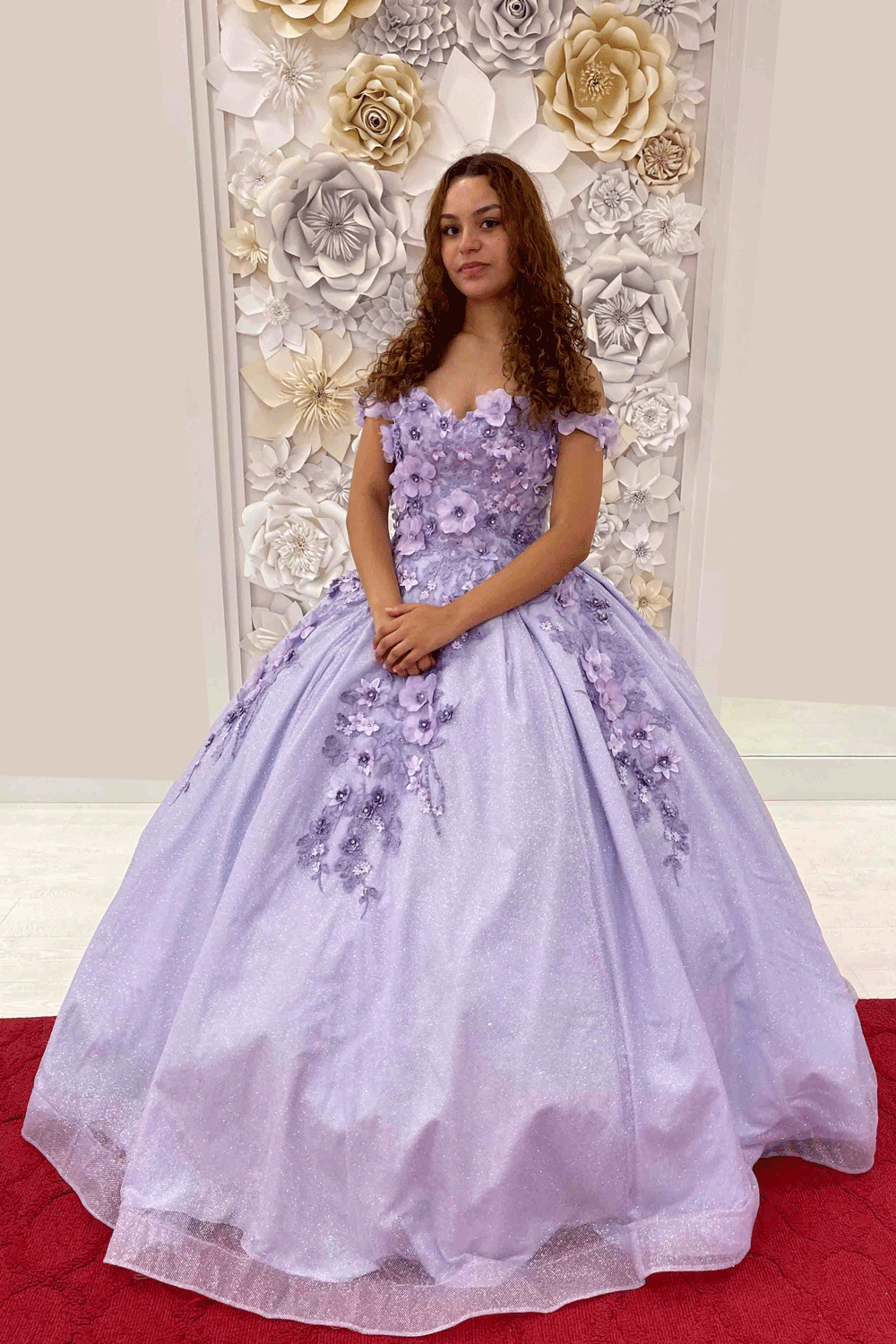 Lilac Sparkly Flower Sweet 16 Gown