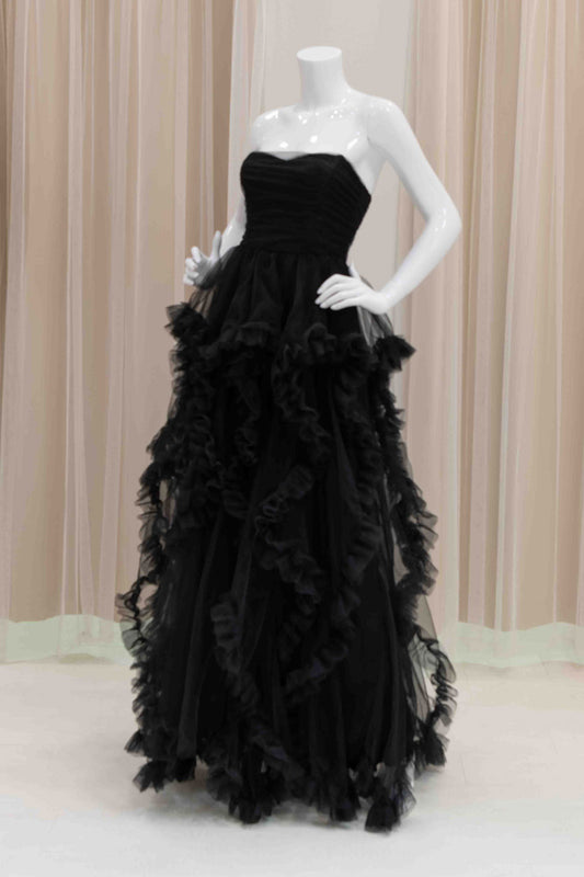 Tulle Ruffle Black Princess Gown