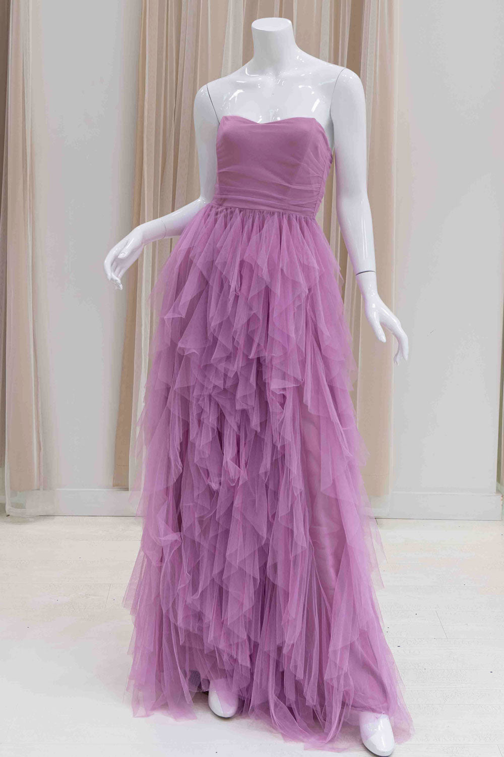 Strapless Mesh Evening Gown in Lilac
