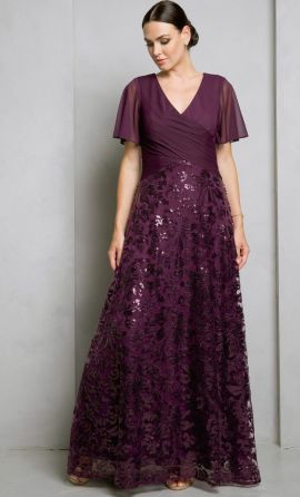 Felipa Flatter Sleeve Evening Gown in Plum