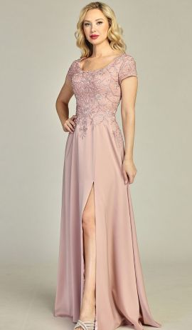 Olga Cap Sleeve A-line Evening Gown in Dusty Rose