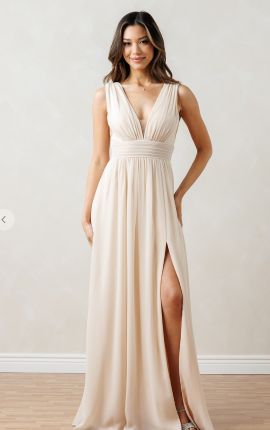 Cassandra Marie Chiffon Evening Gown in Champagne