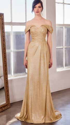 Rochelle Off-Shoulder Evening Dress in Champagne