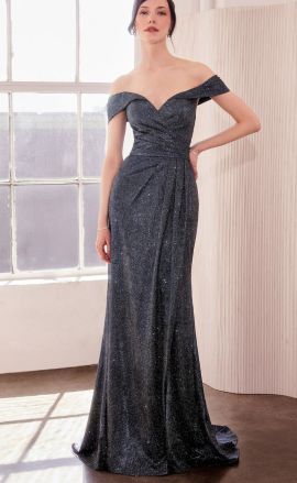 Rochelle Off-Shoulder Evening Dress in Navy Blue