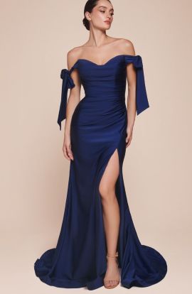 Leisel Ruched Evening Gown in Navy Blue