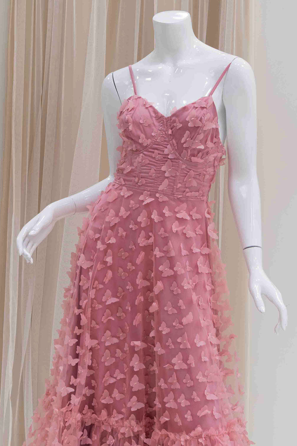 Pink 3D Butterfly Midi Dress