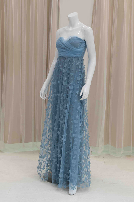 Strapless Butterfly Evening Gown in Slate Blue