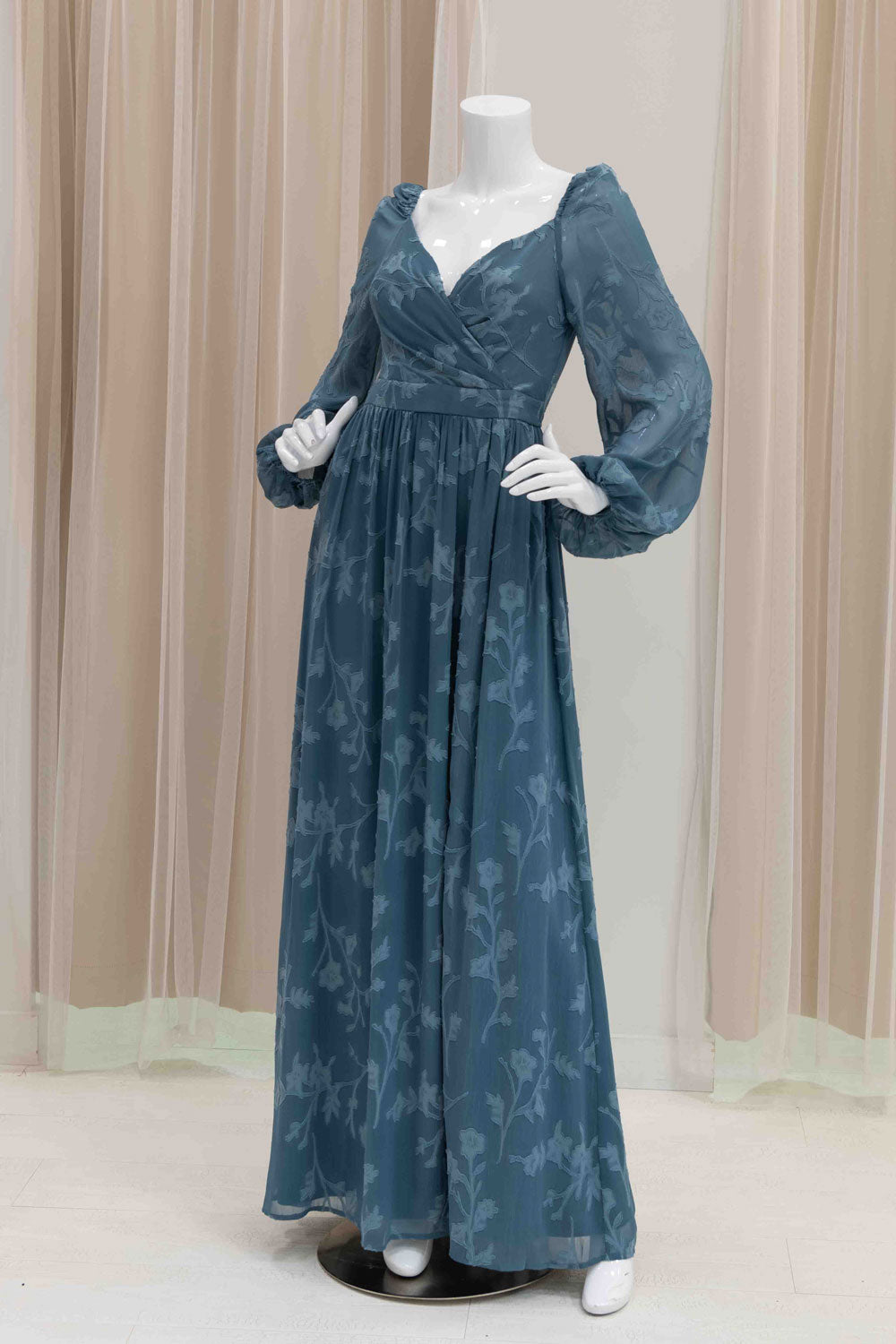 Long Sleeve Bohemian Maxi Dress in Slate Blue