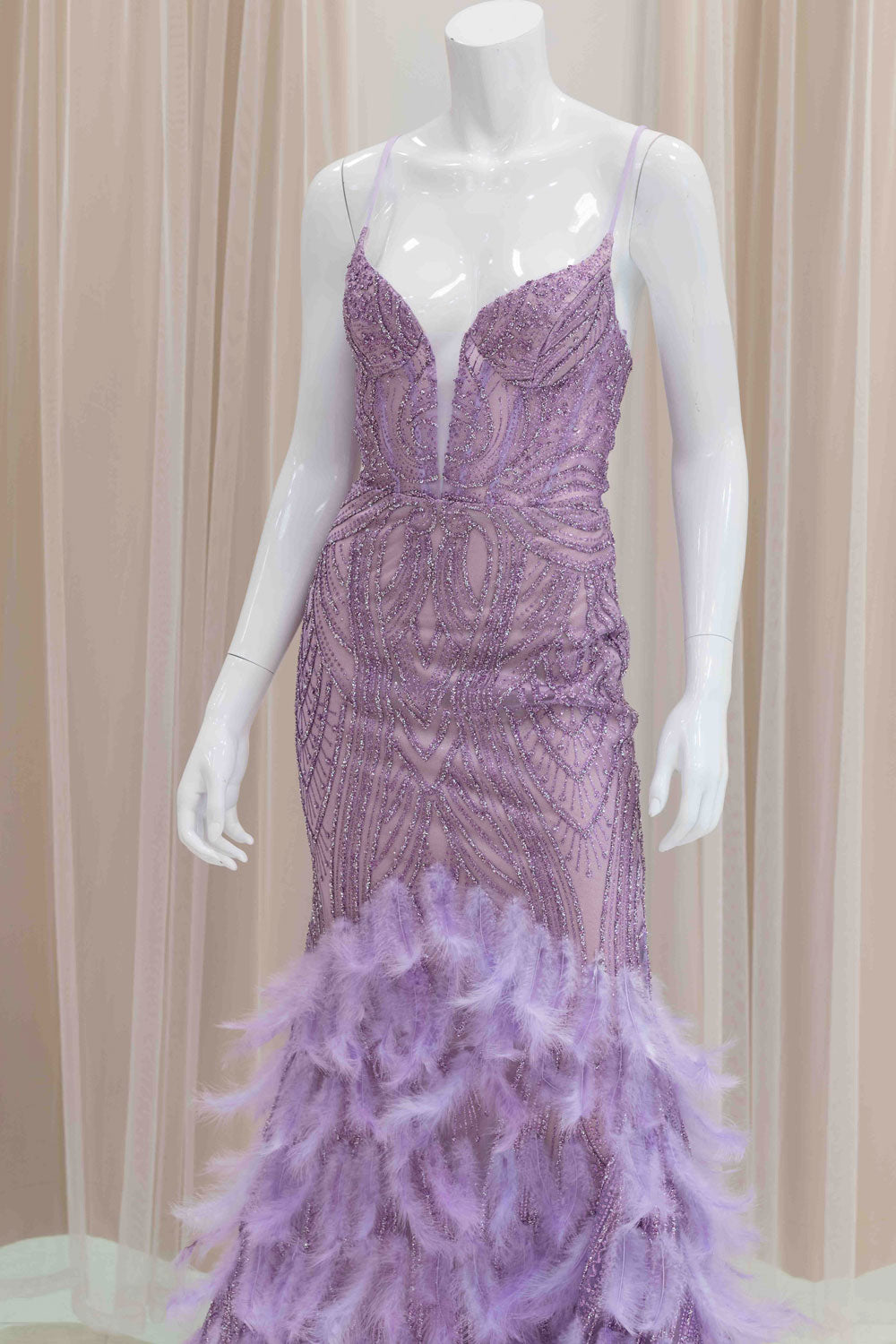Feather Evening Gown in Lavender