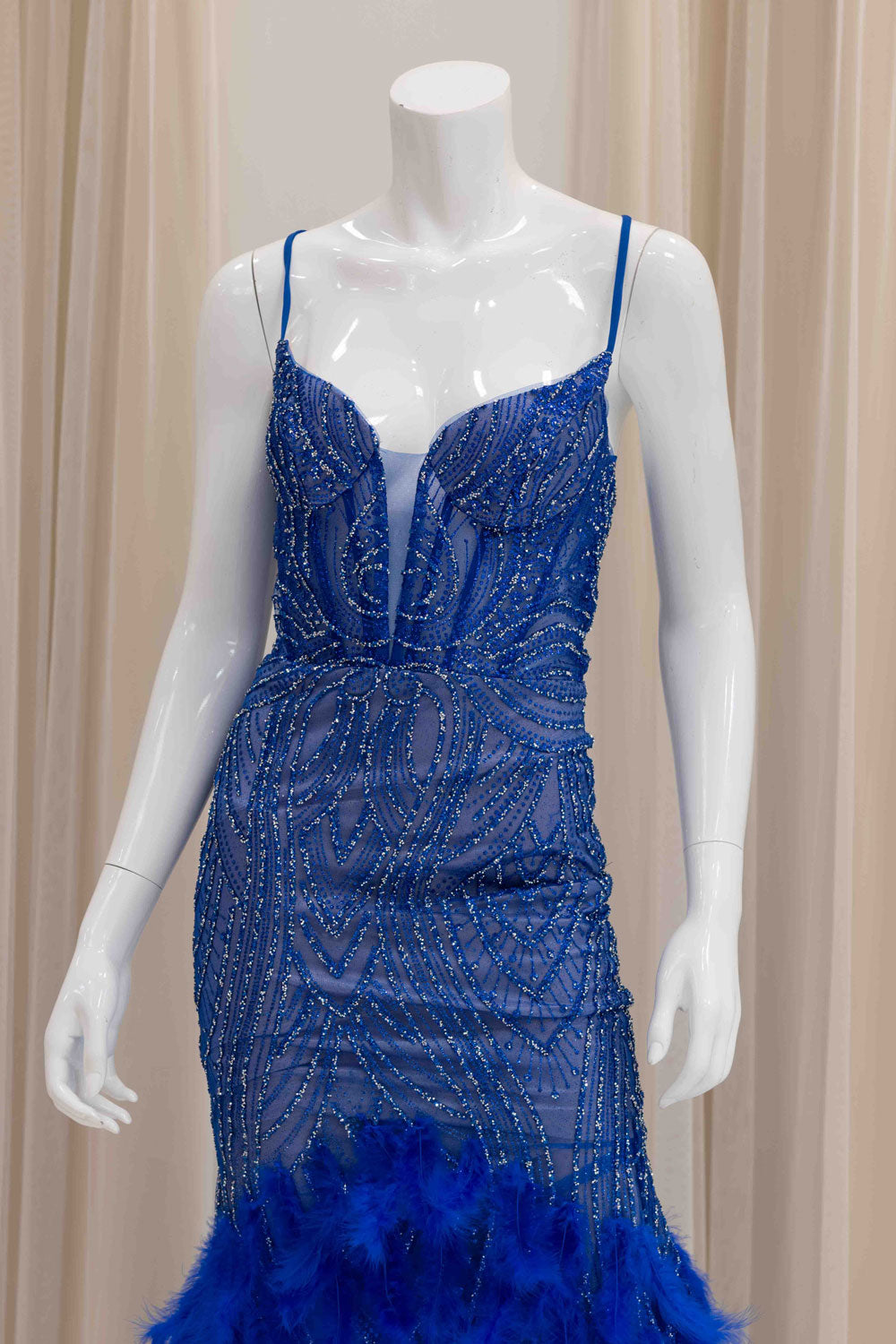 Mermaid Prom Dress with Feathers in Royal Blue