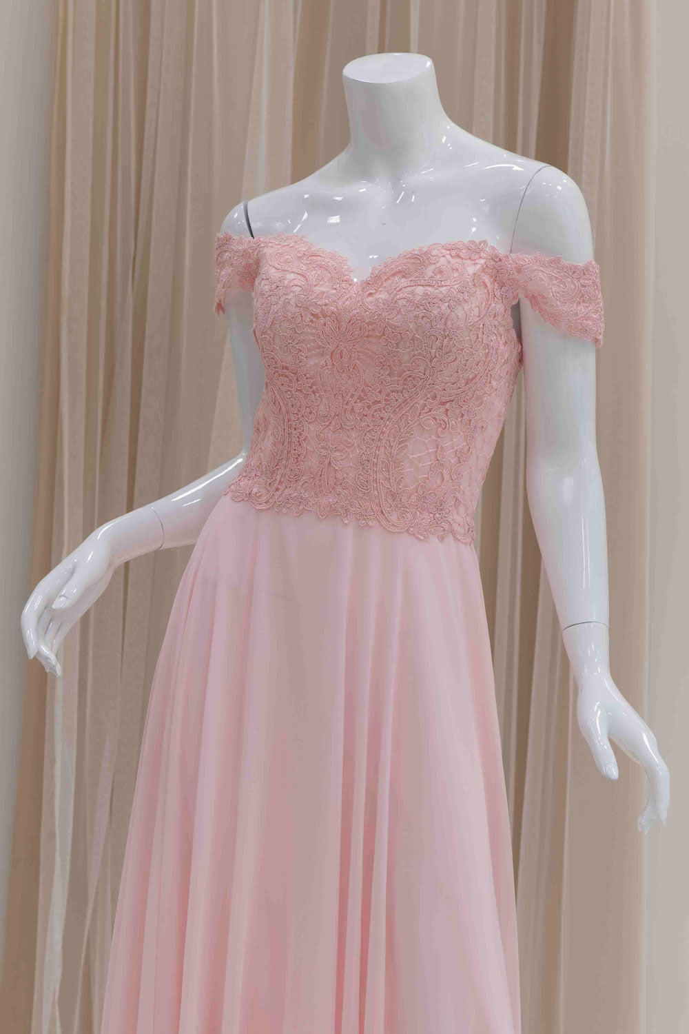 Embroidered Bodice Chiffon Skirt Bridesmaids Gown in Blush Pink