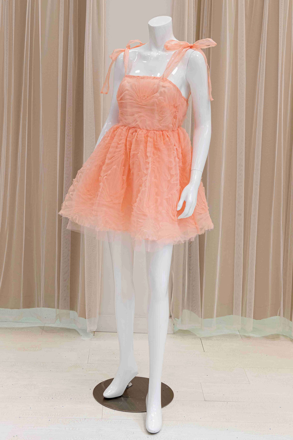3D Tulle Fit and Flare Dress in Peach