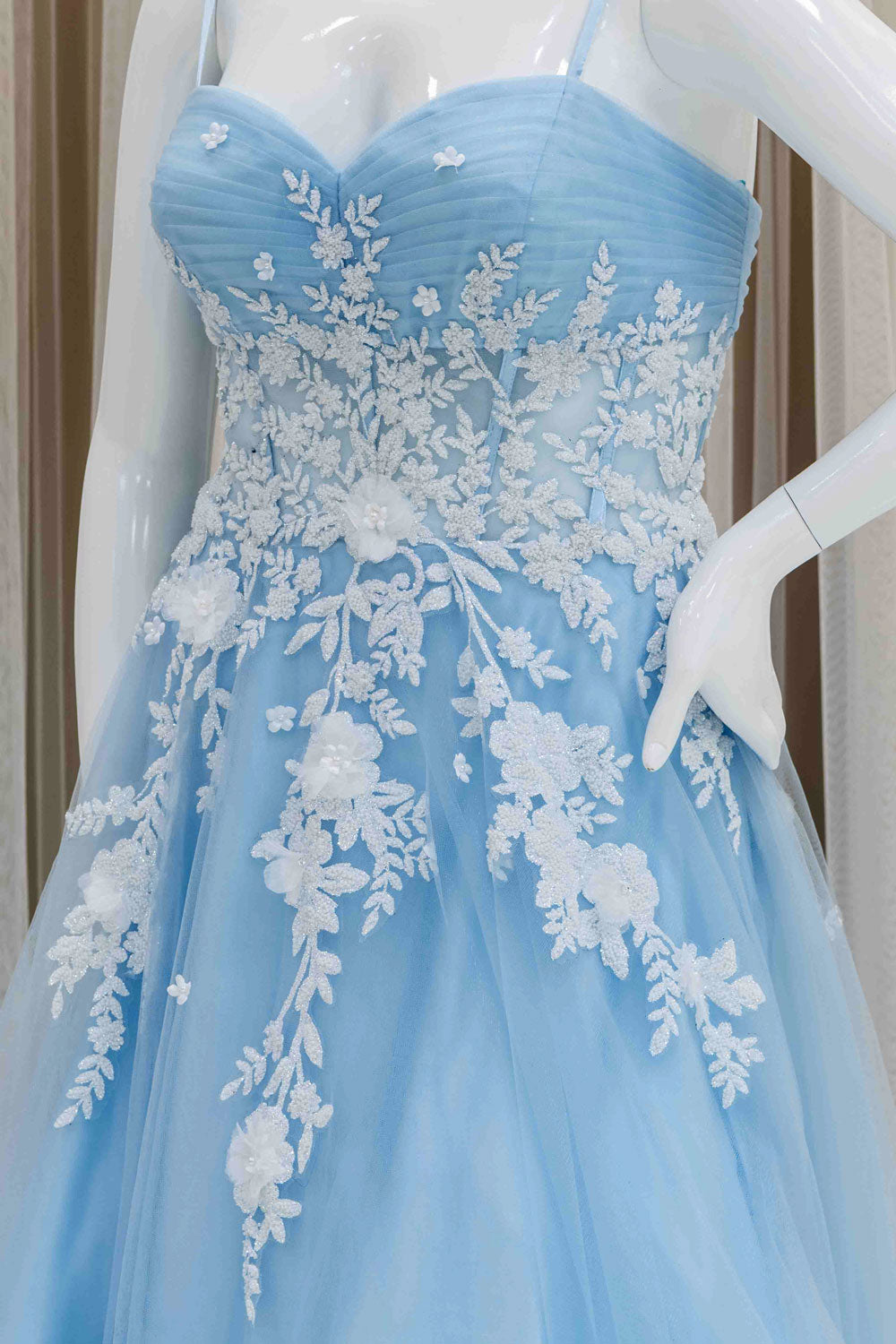 Light Blue and White Applique Sweet 16 Dress