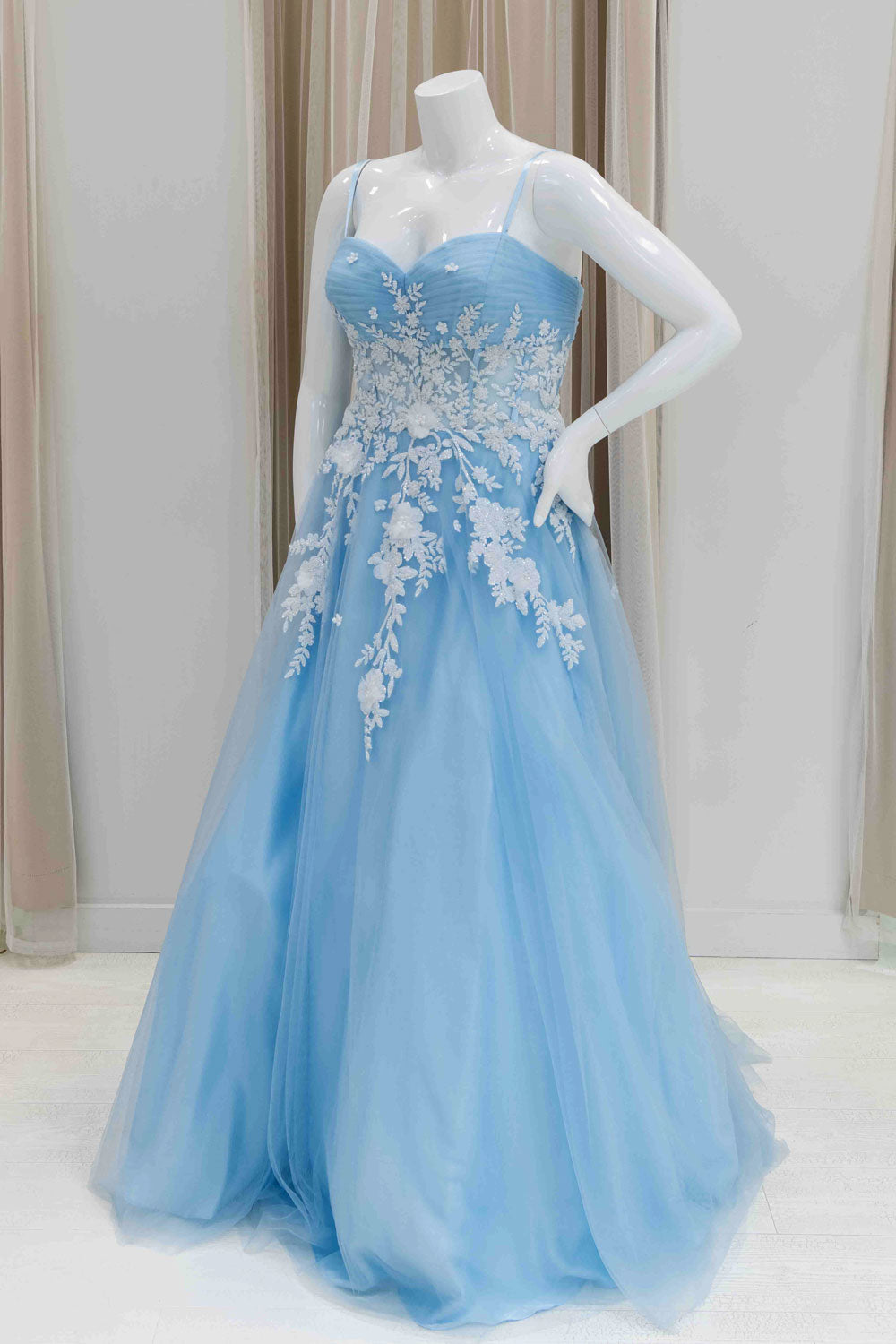 Baby Blue and White Applique Tulle Ball Gown