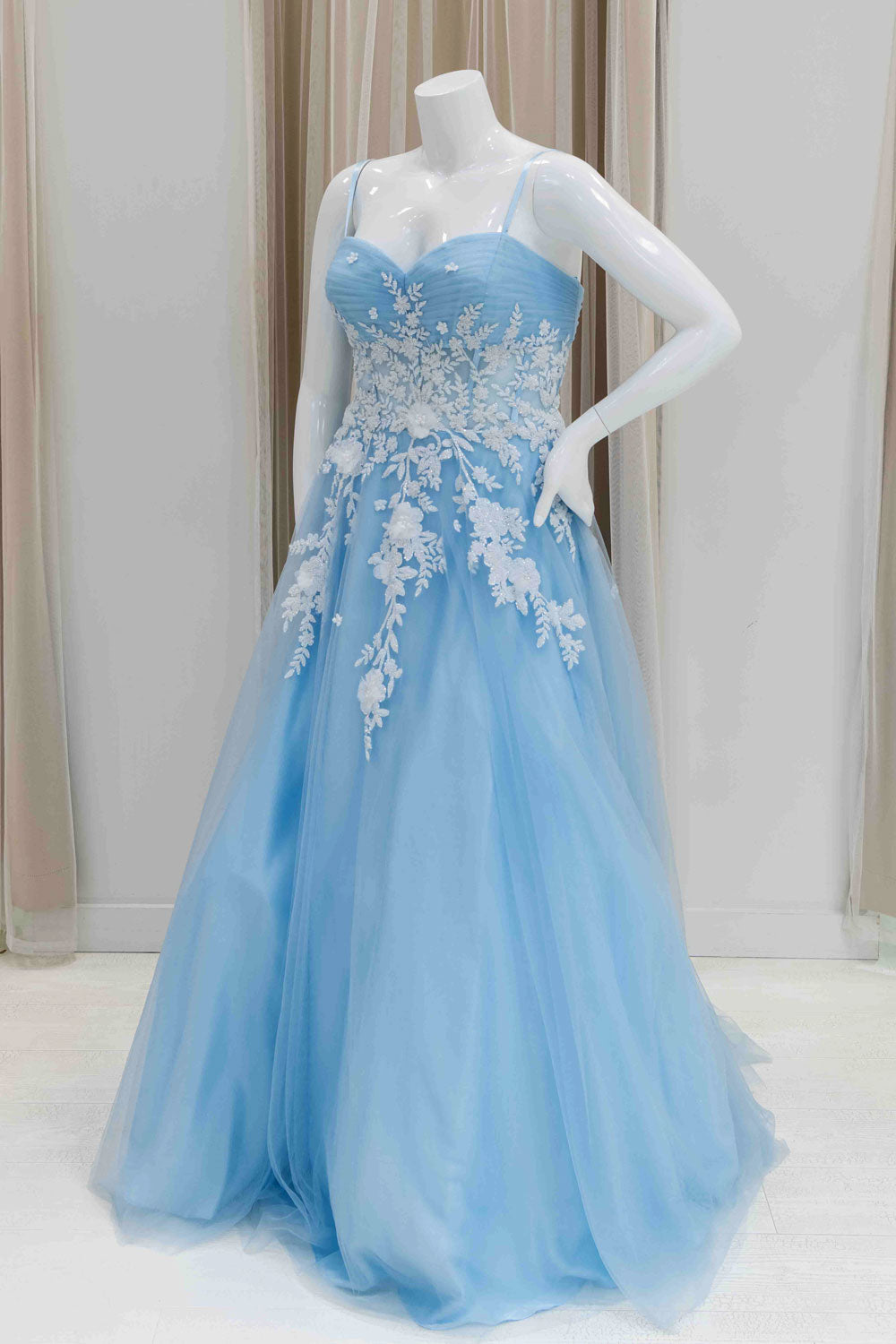 Baby Blue and White Applique Tulle Ball Gown