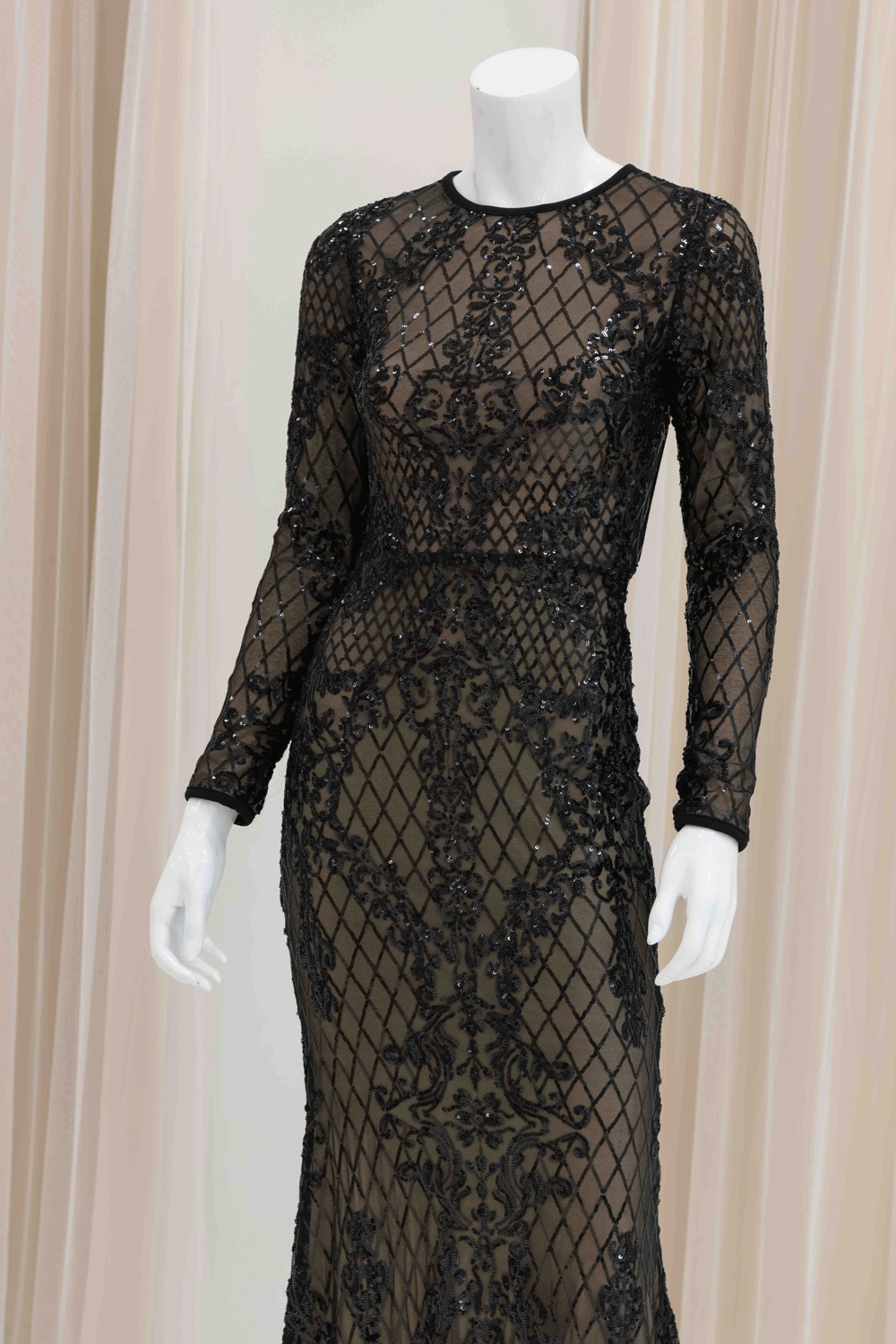 Long Sleeve Form Fitting Evening Gown 