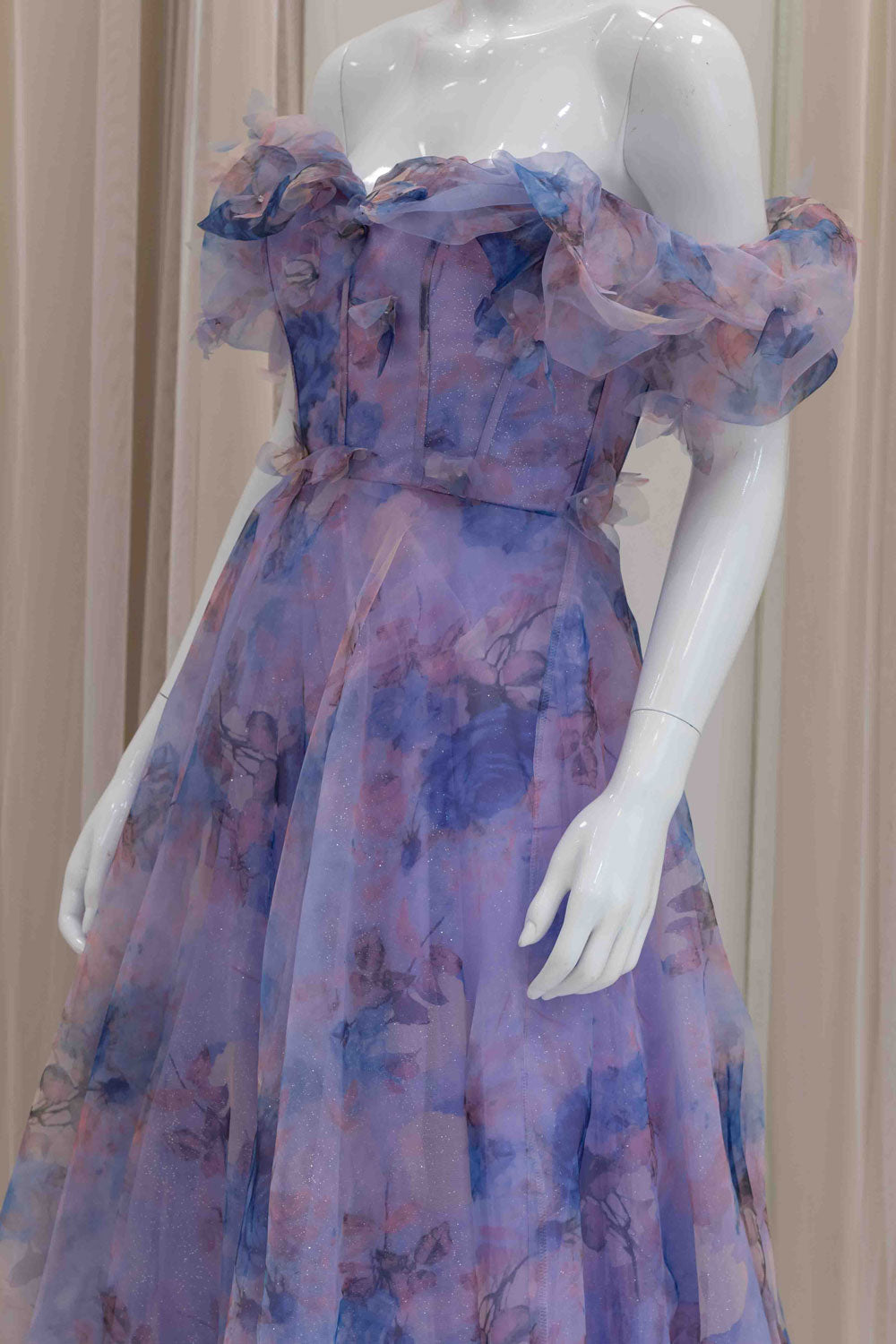 Organza Off-Shoulder Purple Prom Gown