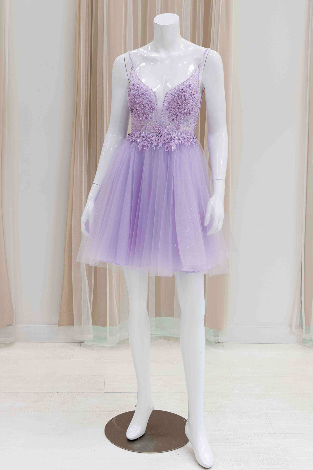 Applique Bodice Enchanted Short Formal Dress in Lilac