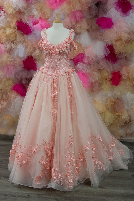 Pink Floral Off-shoulder Quinceanera Dress