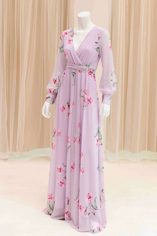 Long Sleeve Chiffon Maxi Dress in Lavender