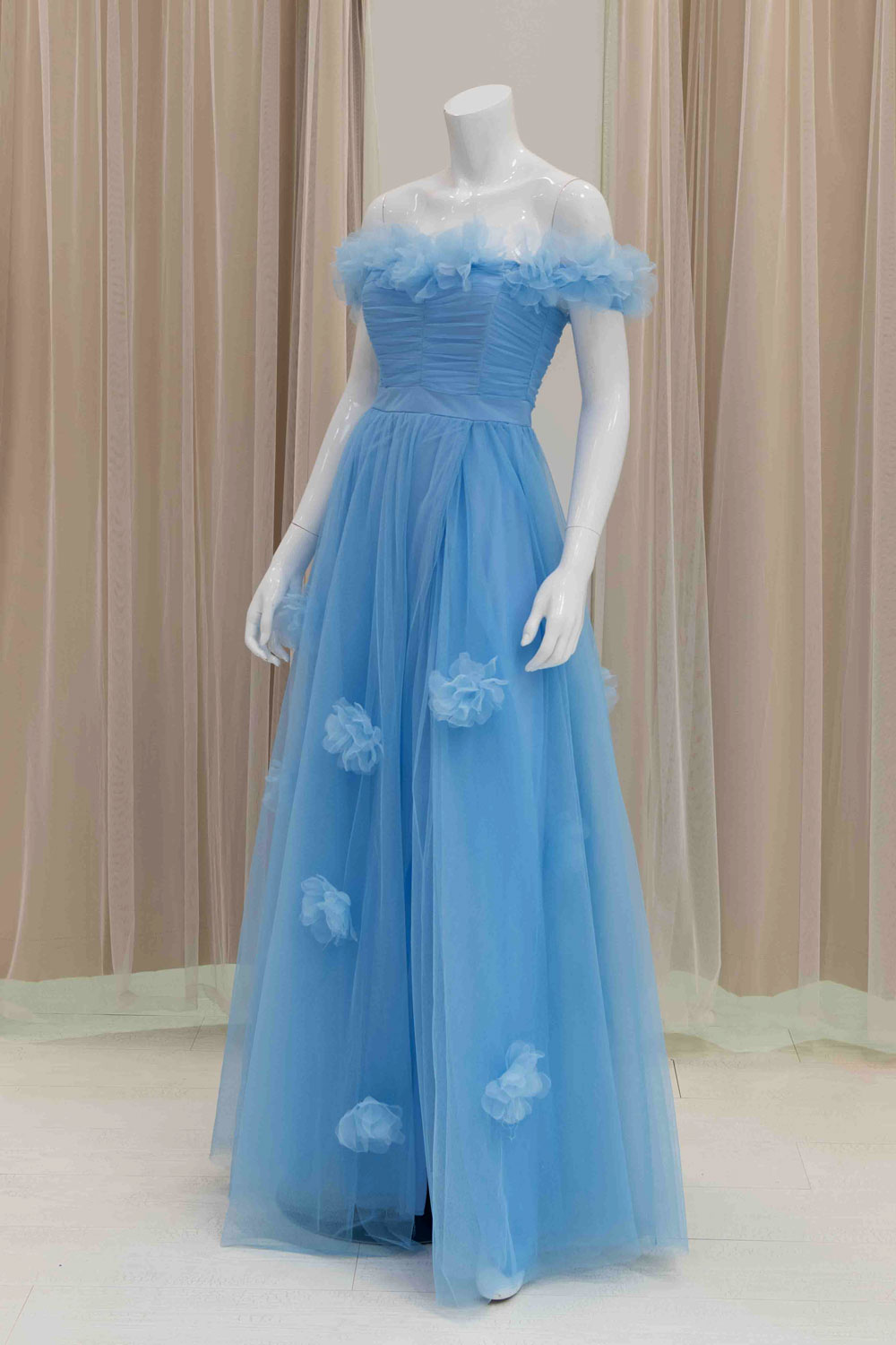Light Blue Simple Tulle Prom Ball Gown