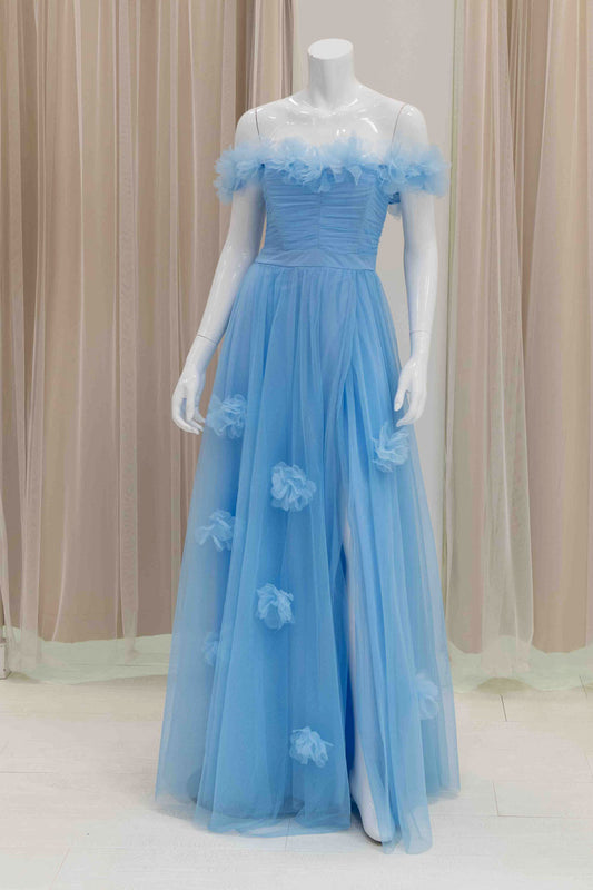 Light Blue Tulle Off Shoulder Ball Gown
