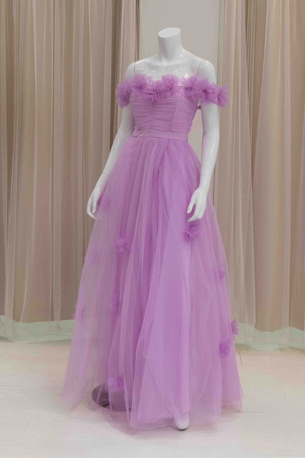 Lilac Off Shoulder Tulle Ball Gown 