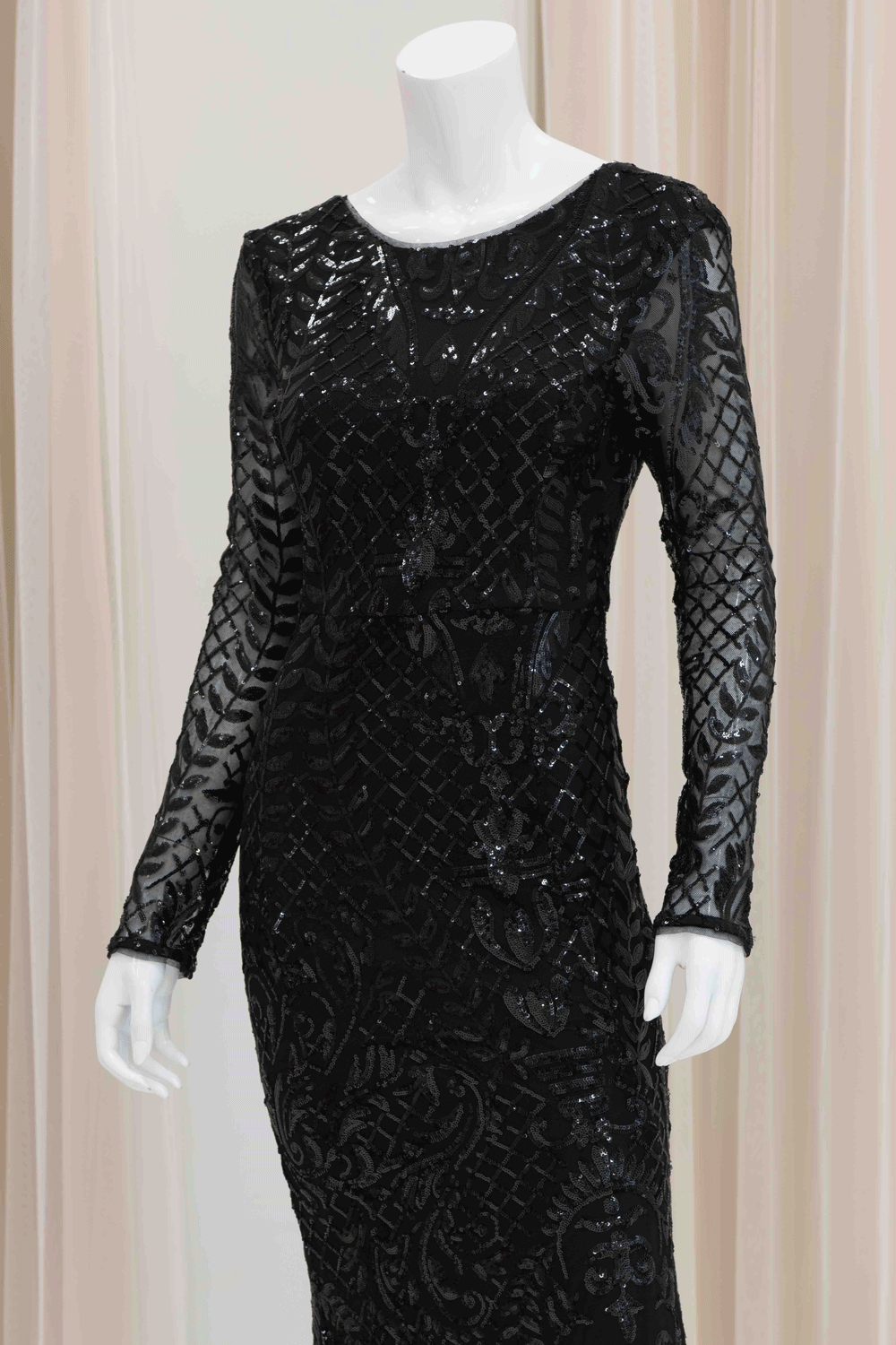 Black Sequin Long Sleeve Gown