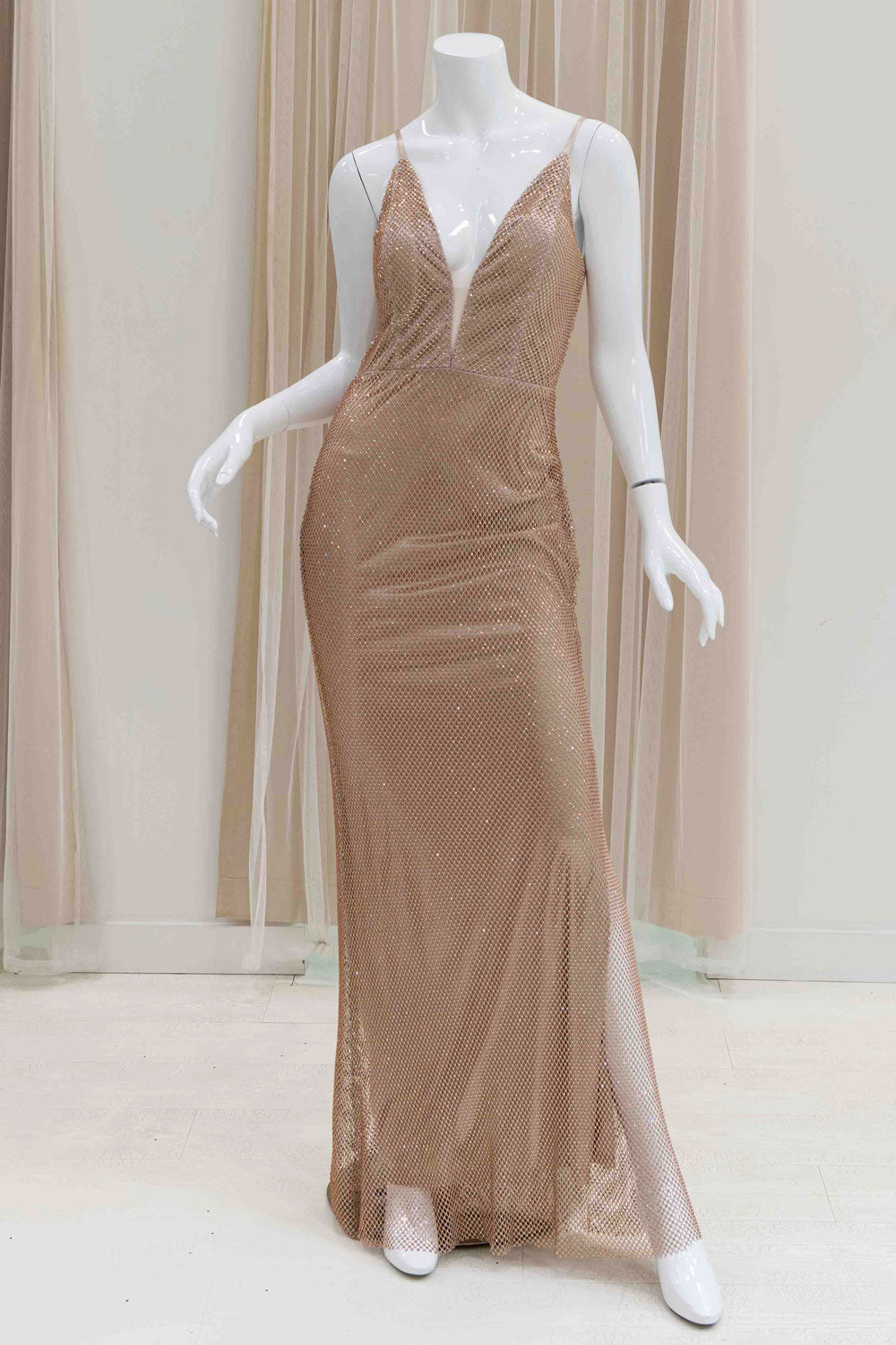 Elegant Rhinestone Evening Gown in Rose Gold