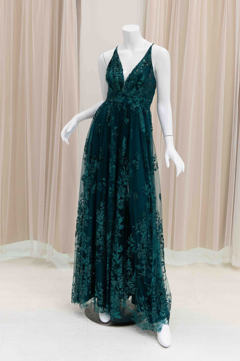 Glitter A-line Simple Prom Dress in Green