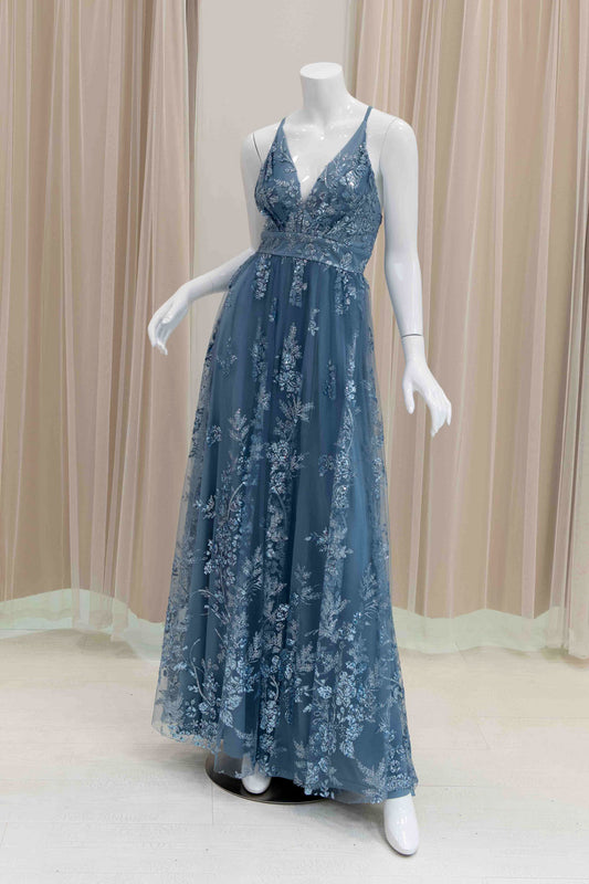 Glitter A-Line Prom Dress in Slate Blue