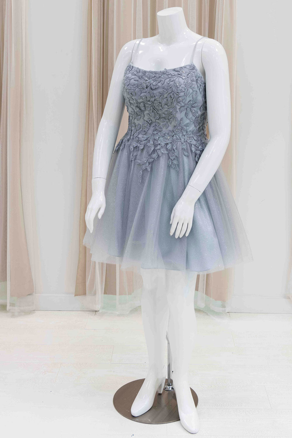 Tie Back Short Sweet 16 Dress in Silver