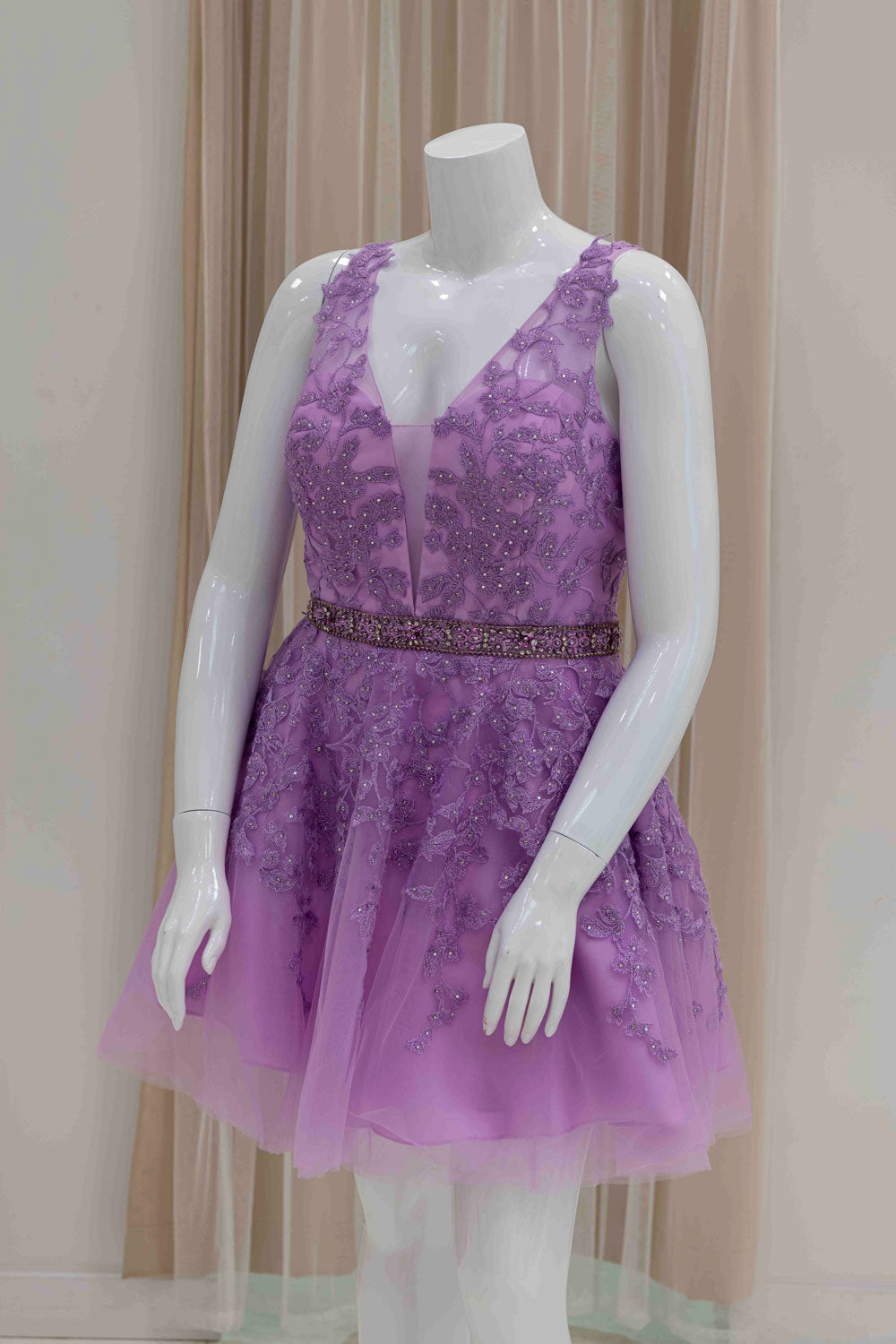 Leaf Applique Fit and Flare Dress in Lilac
