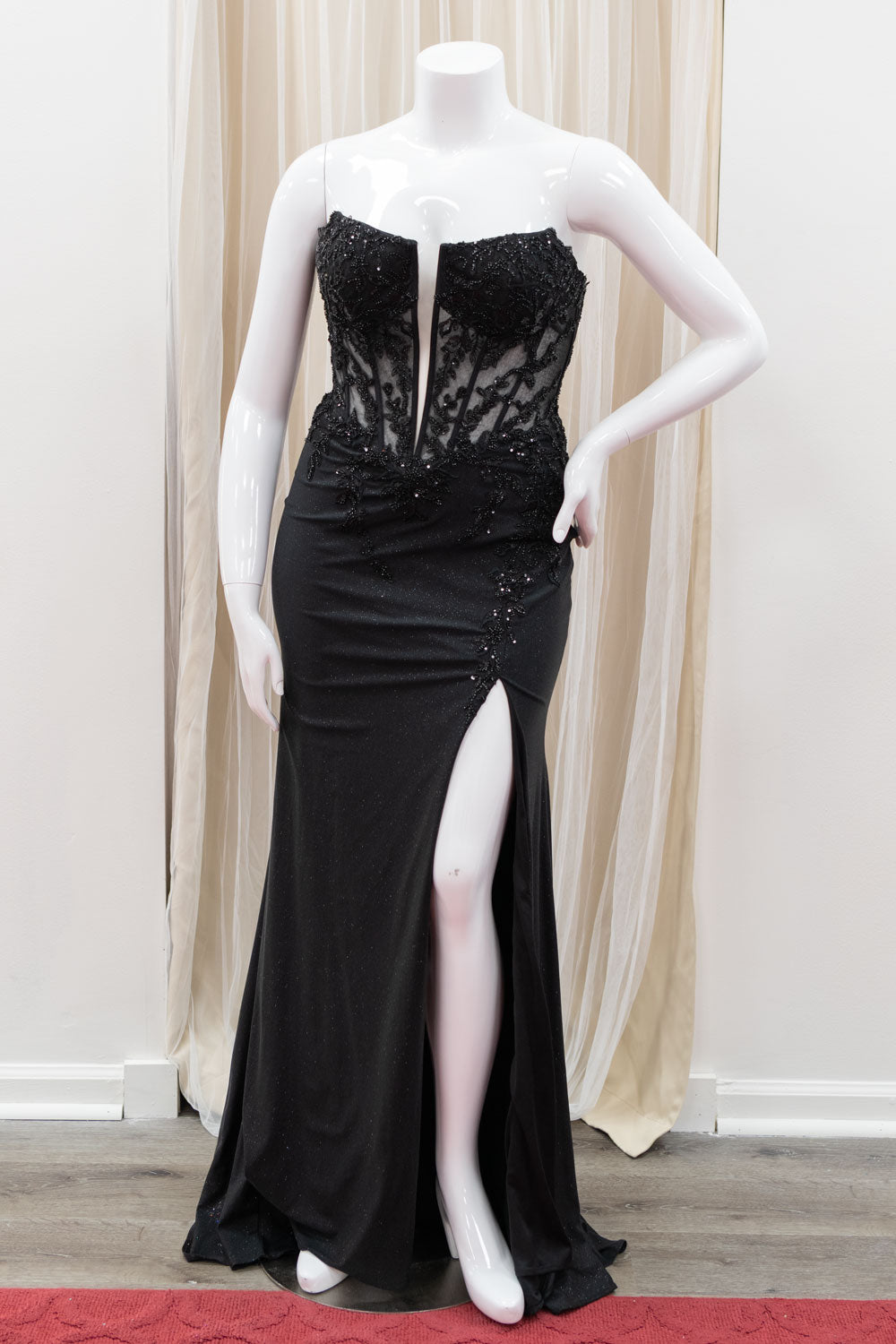 Corset Beaded Bodice Evening Gown in Black