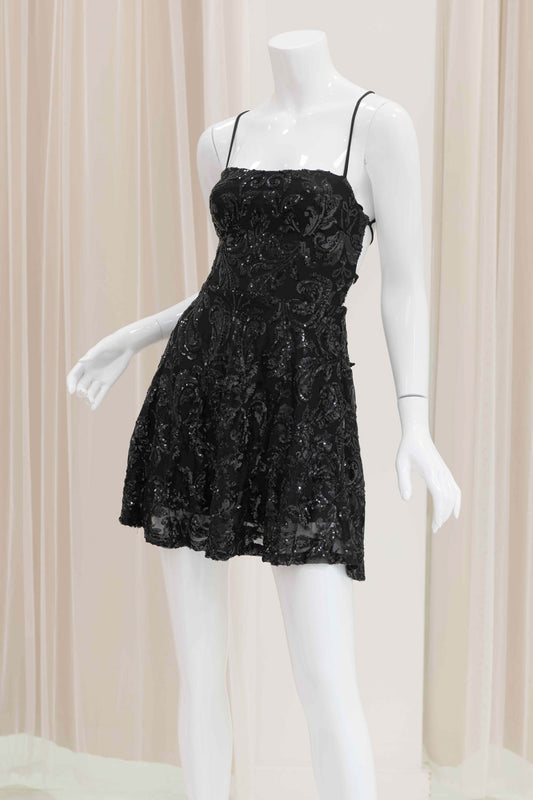 Black Sequin Fit and Flare Dress for Homecoming