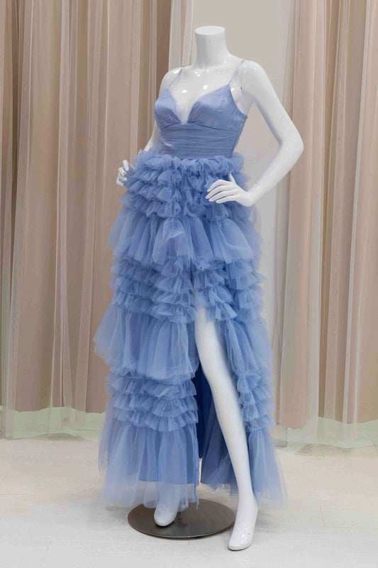 Light Blue Tiered Skirt Organza Ball Gown
