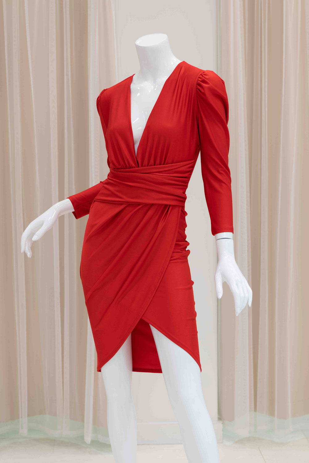 Red Long Sleeve Stretch Cocktail Dress