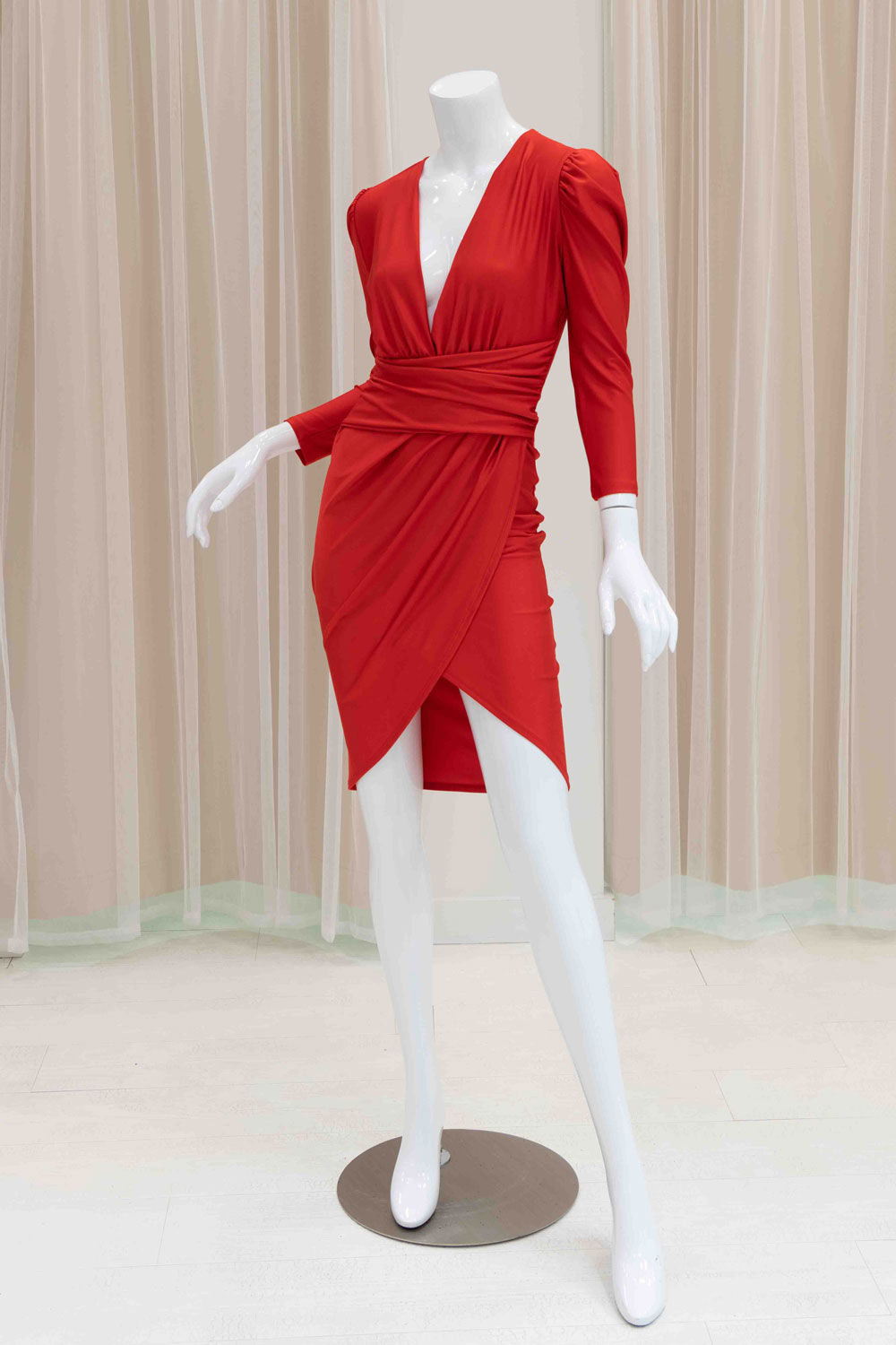 Long Sleeve Red Short Simple Party Dress
