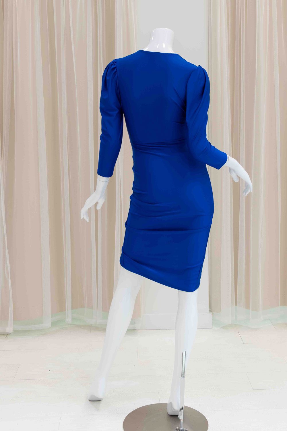 Long Sleeve Sexy Plunging Neck Mini Dress in Royal Blue