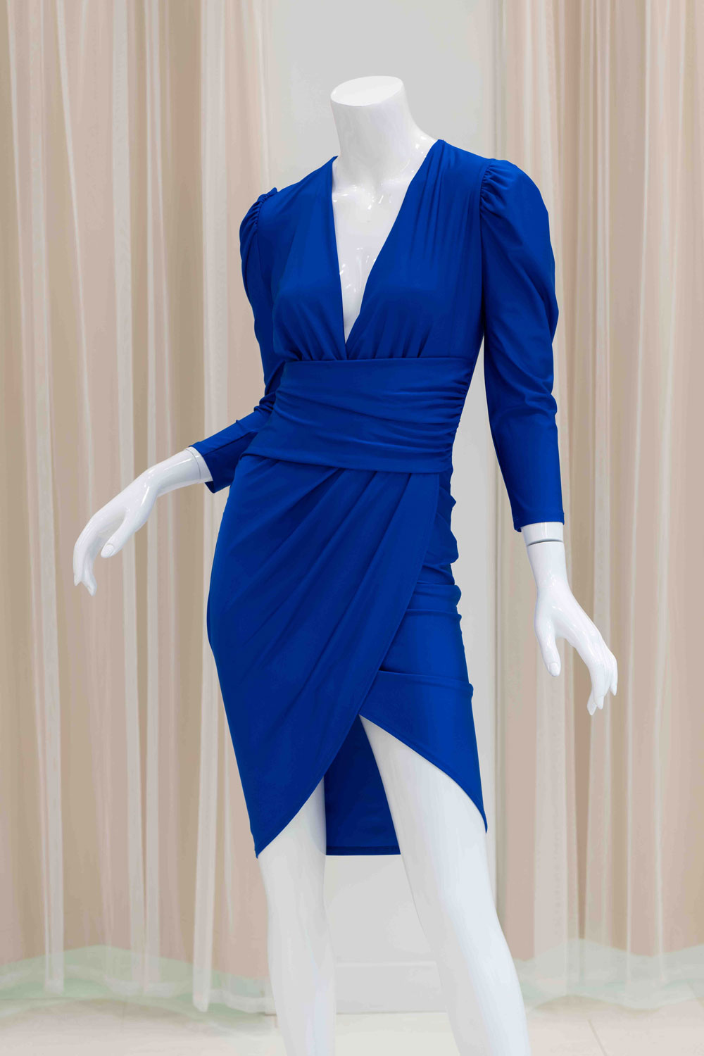 Long Sleeve Stretchy Party Dress in Royal Blue