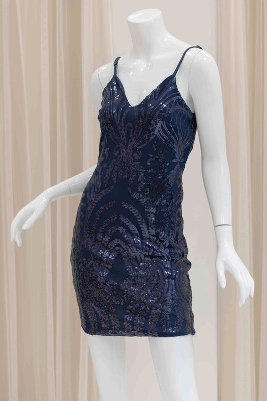 Navy Blue Sequin Pencil Mini Dress