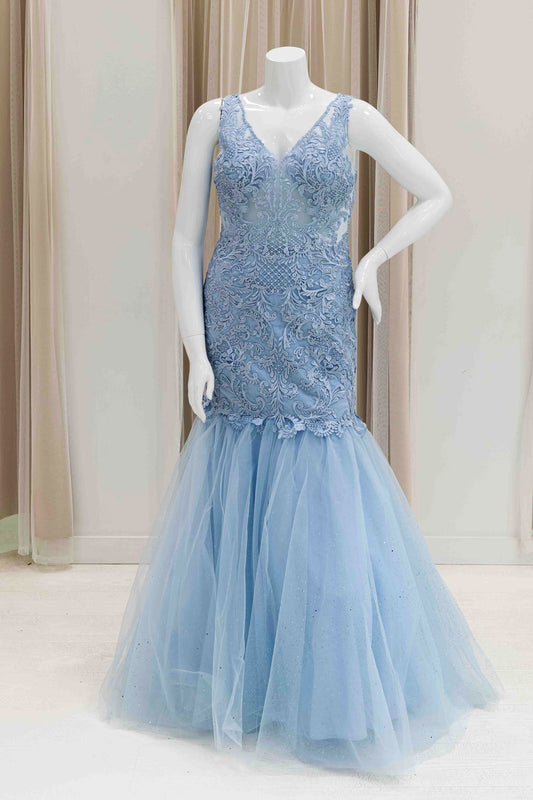 Mermaid Tulle Bottom Embroidered Evening Gown