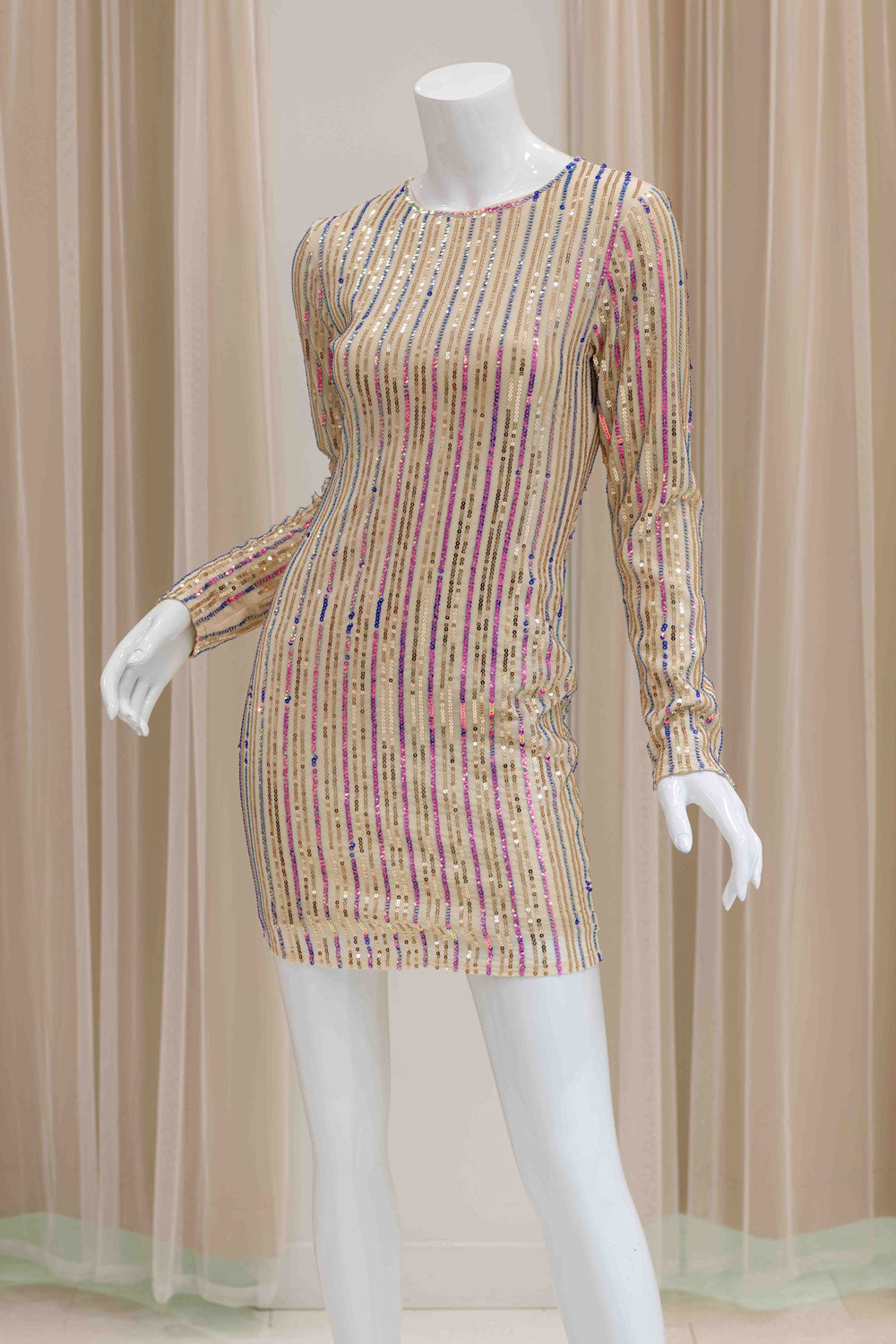 Long Sleeve Sequin Shift Mini Dress